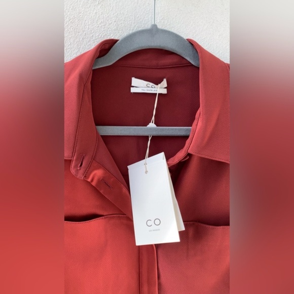 CO Collection Bordeaux Satin Chiffon Button-Up Blouse Neiman Marcus XXL NWT - Picture 6 of 7
